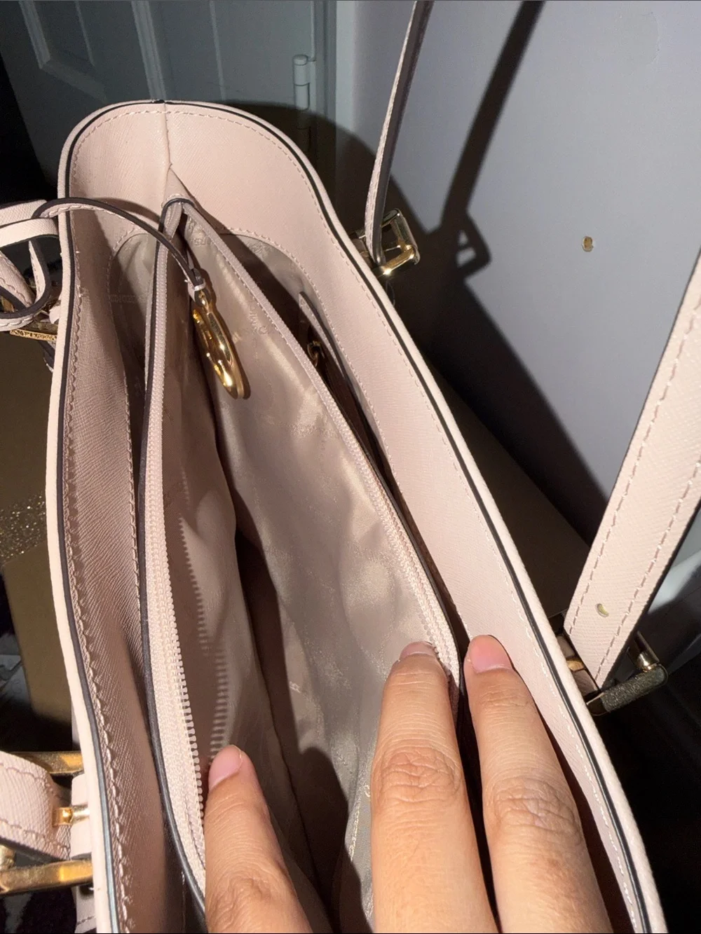 Michael Kors Pale Pink Saffiano Leather Tote with Front Pocket